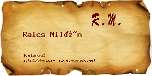 Raics Milán névjegykártya